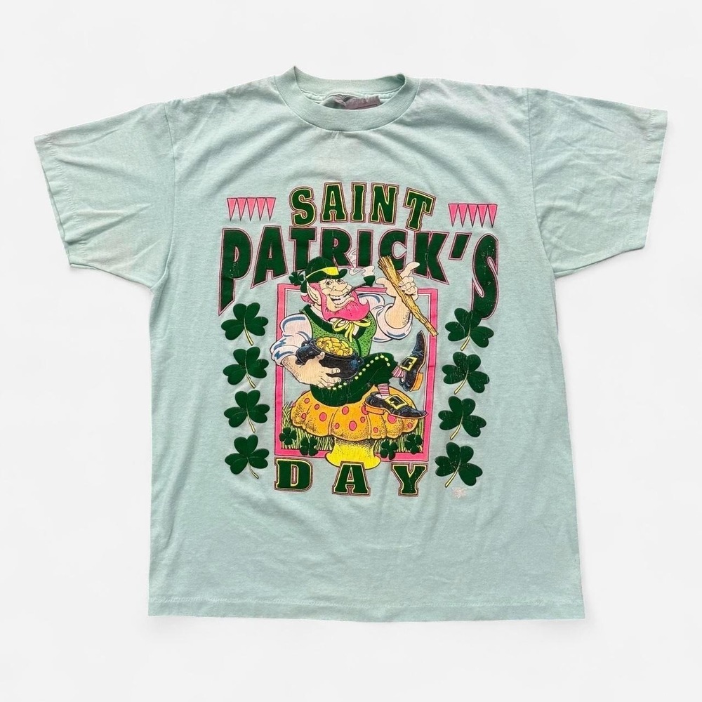 Vintage Delta St. Patrick's Day Leprechaun Shamrock Graphic Tee Sz M